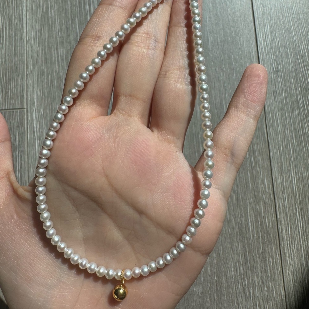 Freshwater Pearl Necklace – 3mm Pearls with Gold-Tone Charm 1 Piece